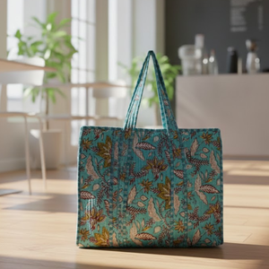 Sac fourre-tout en coton écologique robuste, tissu résistant, longues poignées, forme carrée, style classique, design multifonctionnel pour les voyages - Product Image 3