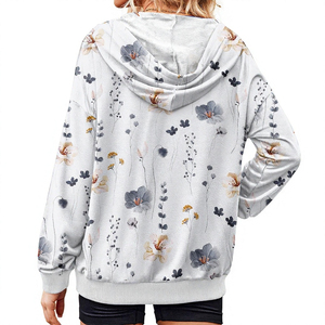 Damen-Hoodie mit Blumenmuster, Reißverschluss, weich, atmungsaktiv, gestrickt, lässig, Frühling/Herbst, Kapuzenjacke - Product Image 2
