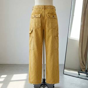 Vintage Streetwear <b>Men's</b> Boxy Fit Sweatpants Mustard Yellow Acid Washed Cotton <b>Denim</b> Look Wide Leg Formal Heavyweight Drawstring - Product Image 6