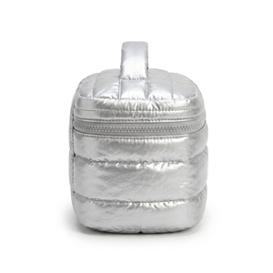 Rootsmen Custom Silver Thick Quilted PVC Waterproof Soft Lightweight Puffy Travel <b>Makeup</b> Bag Zipper <b>Storage</b> Women Fashion - Product Image 4