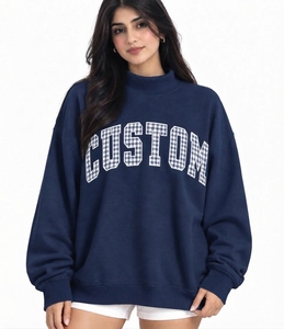 Suéter Oversize de Cuello Alto para Mujer, de Algodón y Felpa, con Hombros Caídos y Dobladillo Acanalado, Fabricante ODM - Product Image 1