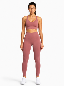 2-Piece Yoga Set Racerback Crop <b>Top</b> High-Waist Full-Length <b>Leggings</b> Seamless Solid Color Breathable Eco-Friendly Spandex/Nylon - Product Image 4