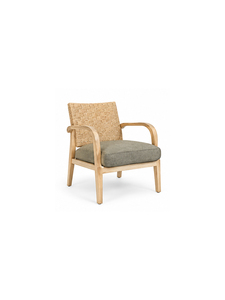 Fauteuil en rotin moderne avec structure en bois et revêtement en lin, design scandinave, meubles de salon - Product Image 2