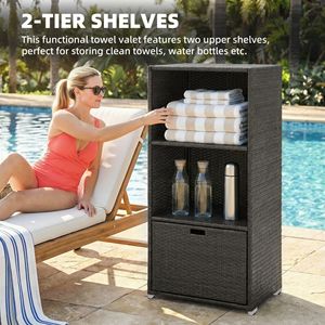 Moderno Portasciugamani Elettrico Riscaldato in Rattan Sintetico PE con 2 Ripiani e 1 Cassetto - Product Image 3