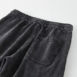 Men's Wide Leg Pants <b>Elastic</b> <b>Waist</b> Drawstring Black Cotton Casual Autumn Style Sand Washed Breathable Side Pockets - Product Image 3