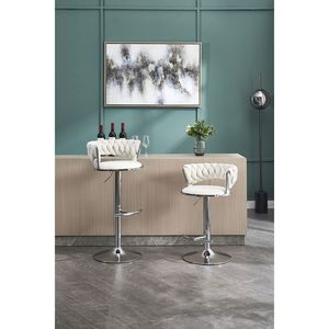 Set di 2 Sgabelli da Bar Girevoli Regolabili in Altezza con Base Cromata e Poggiapiedi, Design Semplice in Velluto + Gambe Cromate + Sollevamento Meccanico - Product Image 1