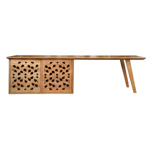Mesa de TV de Madera de Teca Sólida, Consola con Cajones Tallados, Mueble Minimalista para Sala de Estar, Hecho a Mano, Ecológico - Product Image 3