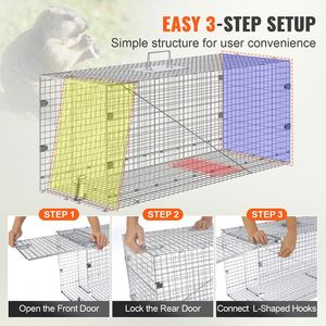 Trampa para animales vivos de hierro galvanizado, 42 x 16 x 18 pulgadas, para gatos, perros callejeros, serpientes y armadillos, con mango plegable, tamaño estándar estadounidense - Product Image 5