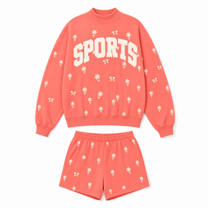 Ensemble de sweat-shirt pour femmes, tenue décontractée à imprimé tendance, ensemble deux pièces, style décontracté surdimensionné, sweat-shirt et short, prix avantageux - Product Image 1