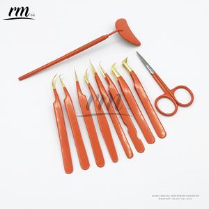 Pinzas rusas de punto de volumen para extensiones de pestañas, zanahoria naranja con punta dorada brillante, logotipo personalizado, embalaje de acero inoxidable - Product Image 3