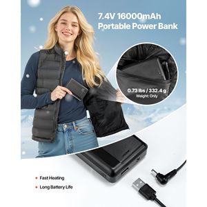 Gilet chauffant électrique rechargeable léger pour femmes, batterie 16000 mAh, 8 zones chauffantes pour les sports d'hiver en plein air - Product Image 4