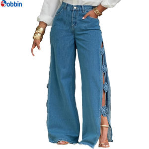 Jeans de mujer de cintura alta, holgados, casuales, nuevos, con aberturas, hechos a mano, con flores dimensionales, pantalones vaqueros de mezclilla para mujer - Product Image 3