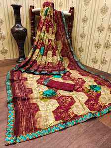 Sari de seda con estampado único de calidad premium y blusa de seda, ideal para cualquier ocasión como bodas, fiestas y festivales. - Product Image 3