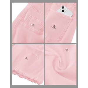 Shorts en jean déchirés taille haute pour femme, style décontracté et tendance, avec ourlet brut et boutons, modèle long 2026 - Product Image 4