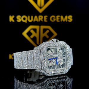 Fournisseur en gros de haute qualité vendant une nouvelle montre à quartz de luxe automatique analogique VVS carrée avec mouvement diamanté, en promotion - Product Image 6