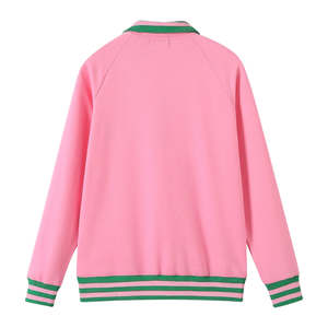 Sudadera AKA con Cierre de Cremallera, Unisex, Rosa y Verde, Felpa Premium, Estilo Casual, Ropa Griega, Color Rosa y Verde - Product Image 2