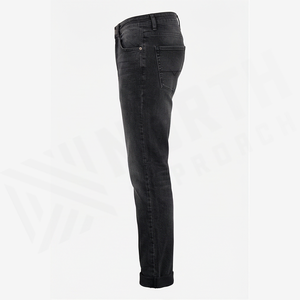 Jean en denim coupe droite délavé foncé pour homme, coupe slim, taille mi-haute, en coton, style décontracté, pantalon d'automne - Product Image 3