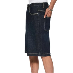 Mens Raw Indigo Denim Jorts Baggy Fit Heavyweight Cotton Long Length Bermuda <b>Shorts</b> Vintage Streetwear Style - Product Image 3
