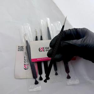 45/90/Straight Black Powder Coating <b>Silver</b> Diamond Grip Curved Stainless Steel Anti-Magnetic 10mm Smooth/Fiber Eyelash Tweezers - Product Image 3