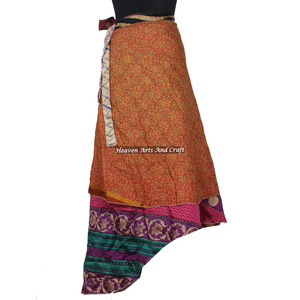 Wholesale Saree Wrap <b>Skirts</b> Indian Wrap <b>Skirts</b> Wholesale Women Wear Vintage Silk Sari <b>Long</b> Length Wrap Around <b>Skirt</b> 2 Layer - Product Image 1