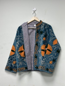 <b>Womens</b> Suzani Embroidered Cotton <b>Velvet</b> Jacket Handmade Floral Boho Ethnic Indian Winter <b>Coat</b> Stand Collar Breathable Wholesale - Product Image 5