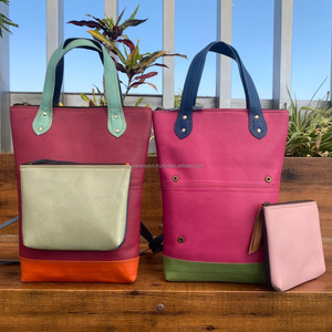 Sac à dos à couches convertible en cuir recyclé avec poignées en cuir coloré sac fourre-tout avec poche et fermeture éclair - Product Image 4