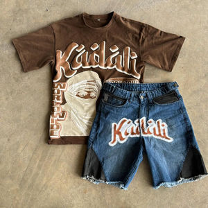 Fabricant sur mesure de vêtements vintage, t-shirts et jorts personnalisés avec impression en relief pour hommes, ensembles pour hommes au design délavé - Product Image 2