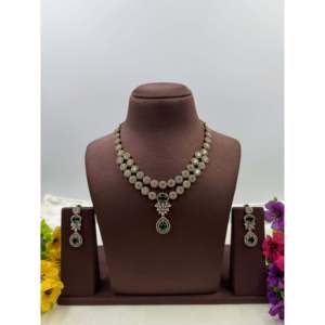 Indian Ethnic Victorian Premium Brass Gold Plated Zircon Bridal Necklace & Earring Set - Product Image 2