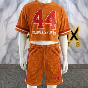 Premium Casual Acid Wash Two Piece Set Men Cotton T <b>Shirt</b> Shorts Summer Outfit Front Logo Letter Pattern OEM ODM Supplier - Product Image 2