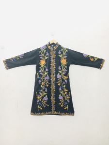 Elegant Floral Embroidered Mandarin Collar Jacket Women's Autumn Three Quarter Sleeve Zipper Closure Woven Polyester <b>Coat</b> - Product Image 1