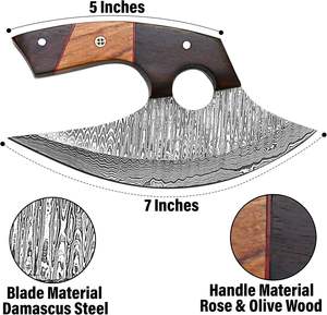 Couteau à pizza Ulu en acier Damas Nordic Forge, manche en bois de rose, étui en cuir, fait main, OEM, professionnel, ambidextre - Product Image 2