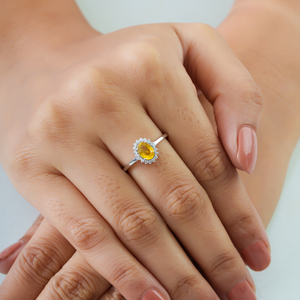 Most Beautiful Best Selling Products 14K White Gold Yellow Sapphire & <b>Diamond</b> Cluster <b>Ring</b> Minimal Handmade Jewelry - Product Image 2