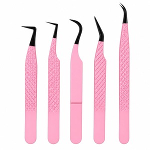 Ensemble de pinces à cils en acier inoxydable rose, pointe de précision pour extensions de cils, outil de salon de beauté - Product Image 1