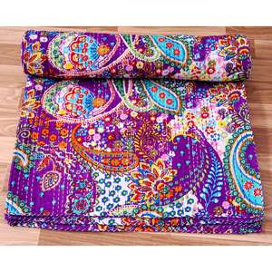 Elegante y Sofisticada Colcha Kantha Estampada Hecha a Mano con Algodón Orgánico, Ecológica, de Alta Calidad, Vintage, Reversible, para Uso en el Hogar y Hoteles - Product Image 4