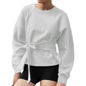Sudadera de Mujer de Color Sólido con Cuello Redondo, Manga Larga, Tejido de Algodón, Diseño Asimétrico con Lazo, Estampada, Informal, Transpirable para Invierno - Product Image 1