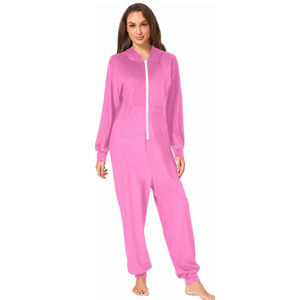 Combinaison élégante et confortable pour femmes, en tricot polaire, 100% coton, respirante, douce, rose uni, vêtements de nuit de qualité supérieure, logo sur le devant - Product Image 3