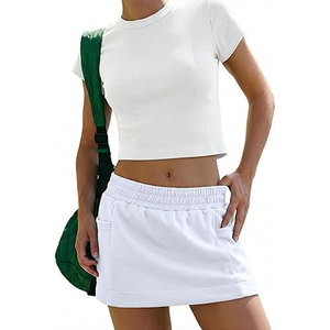 2 Piece Casual Activewear Set Crop Top <b>Elastic</b> Waist Shirt Skorts <b>Skirt</b> 100% Cotton Breathable 2026 - Product Image 6