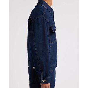 Customized <b>Hooded</b> <b>Denim</b> <b>Jacket</b> <b>Men</b> Breathable Quick Dry Single Button Closure Embroidered Design Winter Casual 100% Cotton Front - Product Image 3