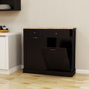 Gabinete de Basura Inclinable de Dos Compartimentos con Dos Cajones para Cocina, Color Negro - Product Image 4