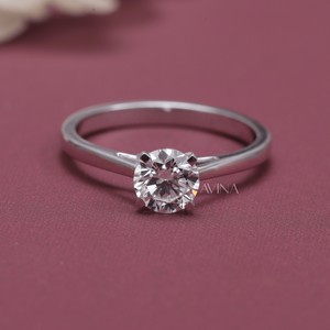 IGI Certified Round <b>Solitaire</b> Diamond Engagement & Wedding <b>Ring</b> in Solid 925 Sterling <b>Silver</b> - Product Image 1