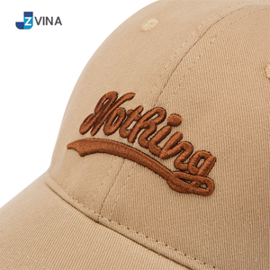 JZVINA Baseball <b>Cap</b> 6-Panel Cotton 3D Embroidery Custom Logo Button Adjustable Unisex Casual <b>Hat</b> Beige Canvas Fabric - Product Image 4