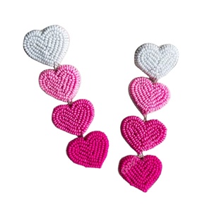 Handmade <b>Beaded</b> Heart Dangle Earrings for Women Pink White Layered Hearts Statement Earrings Cute Party Jewelry Gift - Product Image 1
