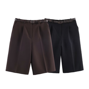 Men's Spring/Summer Breathable Eco-Friendly <b>Elastic</b> Waist Mid Commuter Style Versatile <b>Belted</b> Long Casual Shorts - Product Image 1
