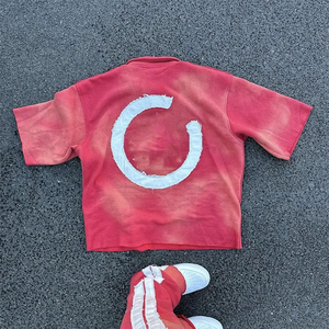 Polo pour homme dégradé rouge, col demi-zip, coupe courte, style streetwear décontracté, coupe ajustée, tendance estivale - Product Image 4