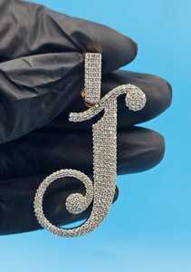 Pendentif lettre J en argent sterling 925 de luxe avec moissanite, micro-pavé, taille brillant rond, unisexe - Product Image 3