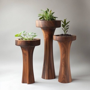 Juego de Soportes Modernos para Plantas de Madera, Diseño Minimalista, Tallados a Mano, Macetas para Plantas Verdes de Interior, Soporte de Madera para Plantas - Product Image 1