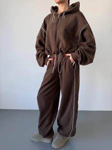 Custom Women's Pink Tracksuit Set Cropped Zip <b>Jacket</b> Wide Leg Pants Matching Two Piece Sportswear Casual Streetwear - Product Image 6