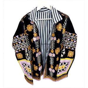 Chaqueta de Algodón Tejida con Bordado Floral Tradicional para Mujer, Cuello Mandarín, Hecha a Mano, Manga Larga, Invierno, A2ZCraftBazar - Product Image 2