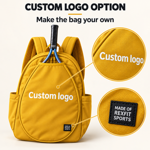 Sac à dos pour raquette de squash avec logo personnalisé, pochette avant pour raquette, double fermeture éclair, bretelles rembourrées et poches latérales OEM - Product Image 5