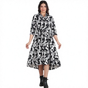 Vestido Mini Informal de Verano con Cuello Polo Vintage para Mujer, Estampado, Sostenible, Transpirable, Tejido de Muselina Premium - Product Image 1